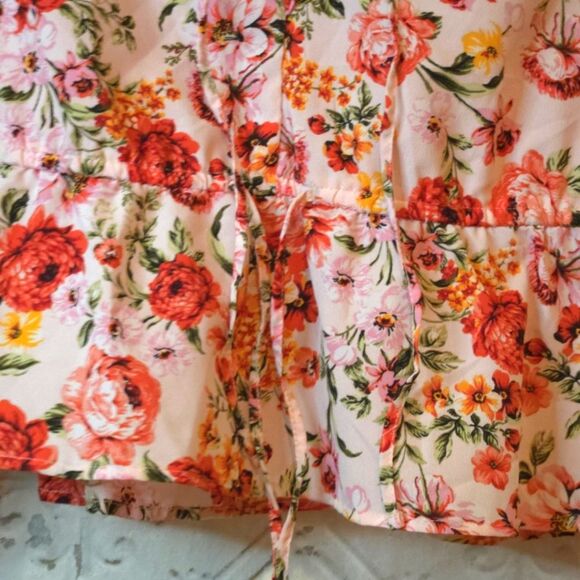 Old Navy Red & Pink Romantic Ruffled Blouse with Peter Pan Collar Large NWT - Picture 11 of 15